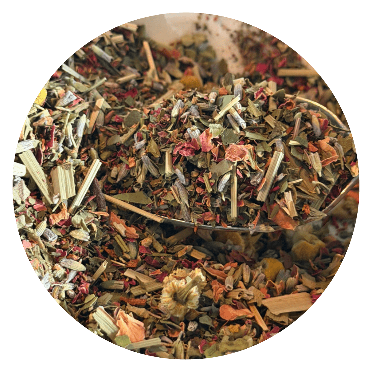 A scoop of a finished custom yaupon blend
