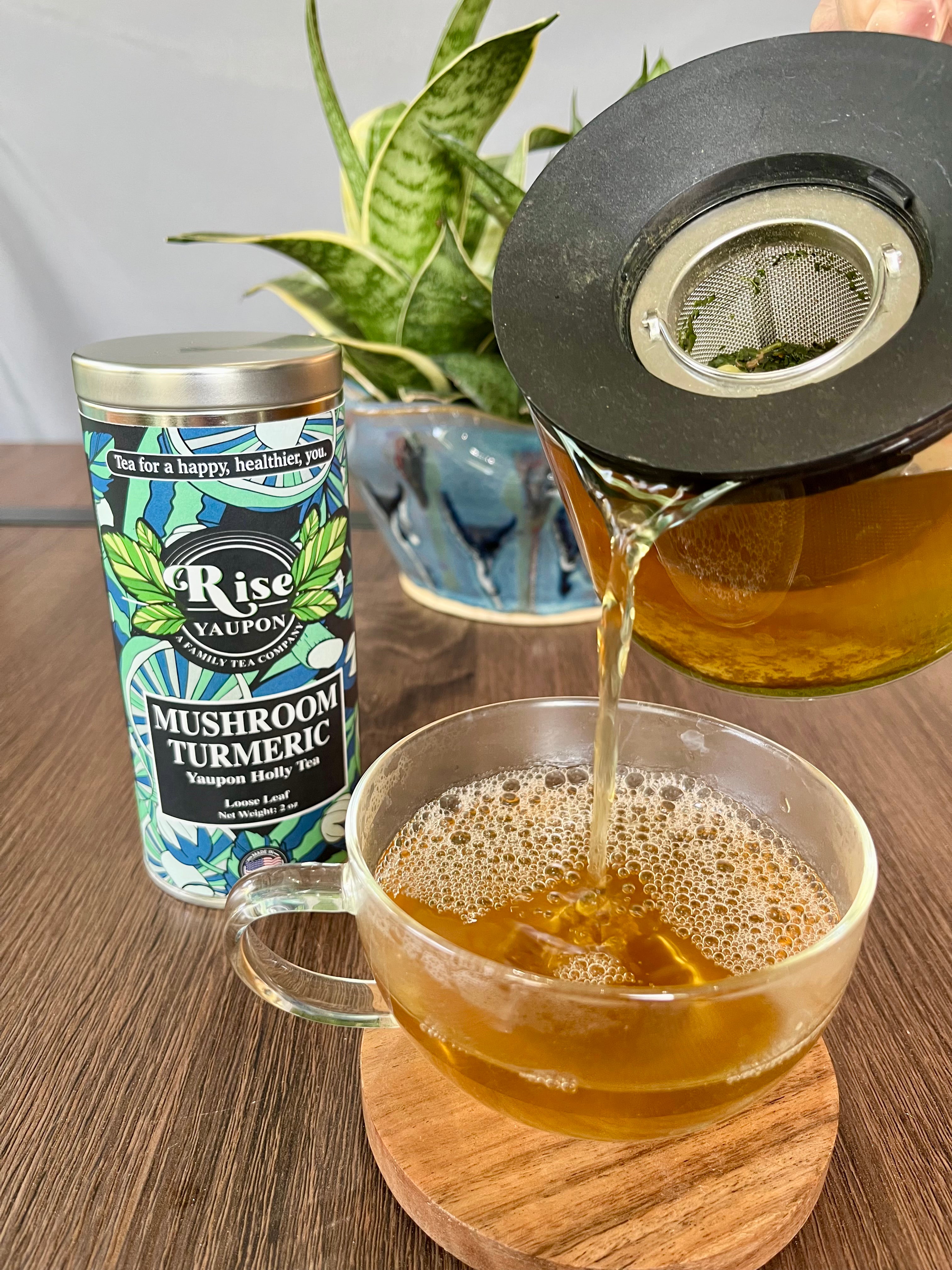 Mushroom Turmeric Yaupon Holly Tea